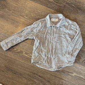 Zara Kids Checkered Seer Sucker Button Down Shirt - Brown/Olive/White